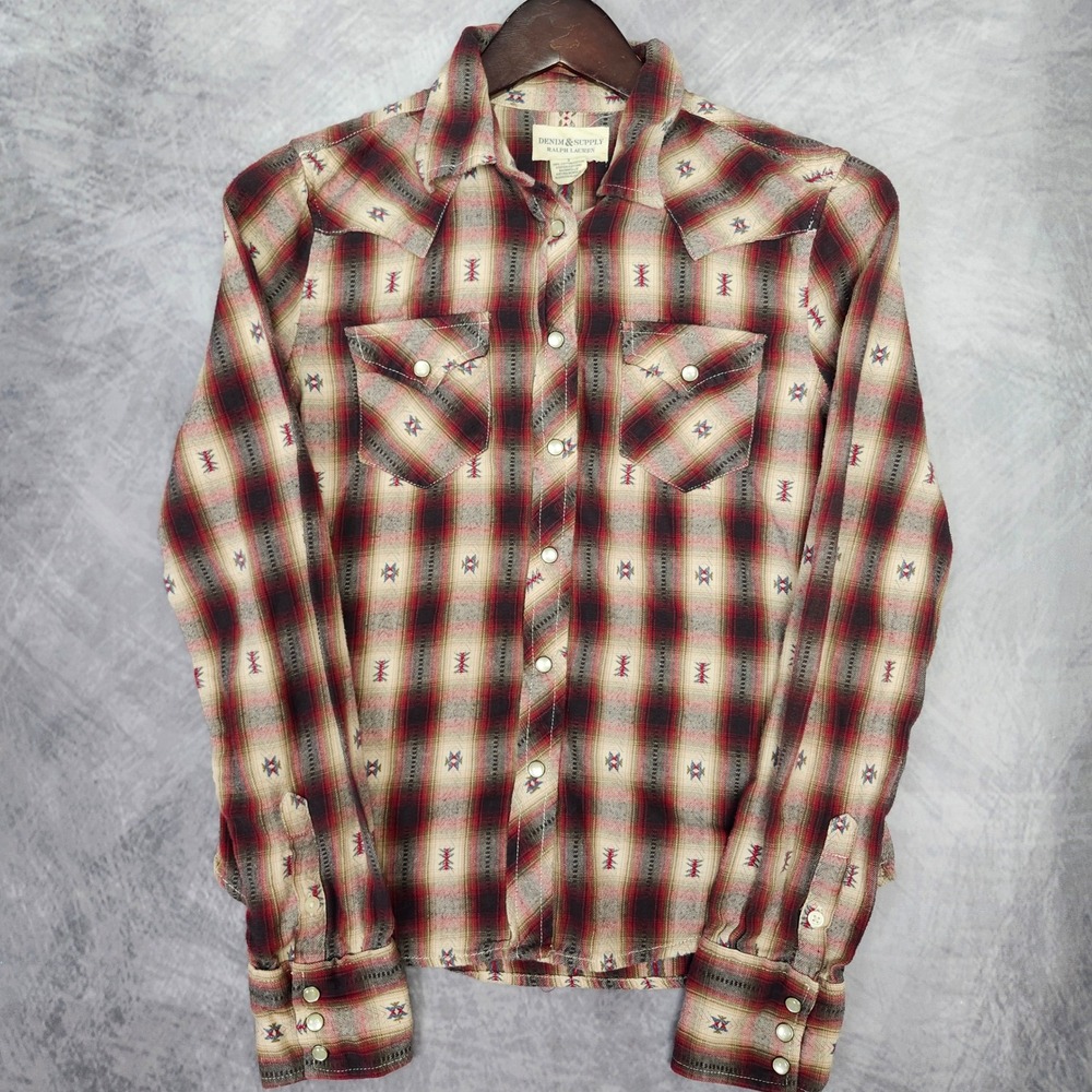 Denim & Supply Ralph Lauren Aztec Southwest Pearl Snap Flannel Shirt Womens S